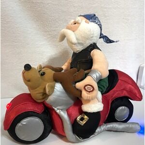Biker Santa Claus Riding a Reindeer Motorcycle Christmas Animated Plush